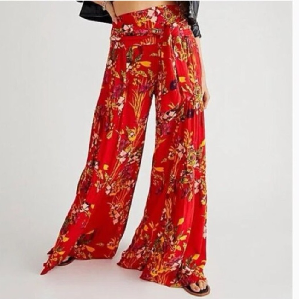 Free People aloha pants Red Floral Wide Leg Pants